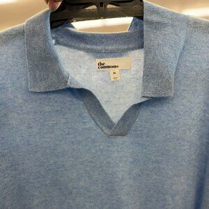 The Commons 100% Cashmere Light Sweater Polo Men XL Lt Blue Knit Long Sleeve